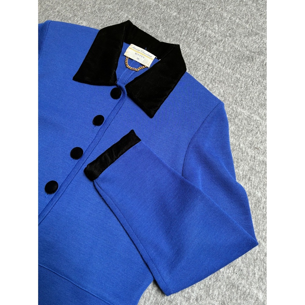 Marisa Christina Knits Vintage Blue Wool Blend Velvet Collar Cardigan Jacket M
